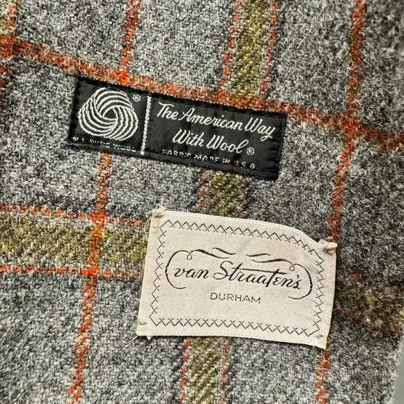 Vintage Zero King Coat Mens 38 Wool Faux Fur Lined Gray Orange Plaid Made in USA - Picture 4 of 8